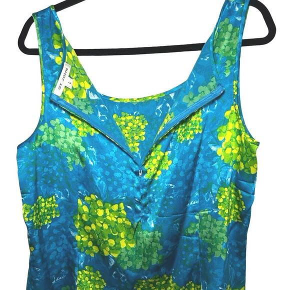 St. John Women’s Silk Scoop Neck Floral Print Tank Top Blue/Green Size Large - Picture 5 of 6